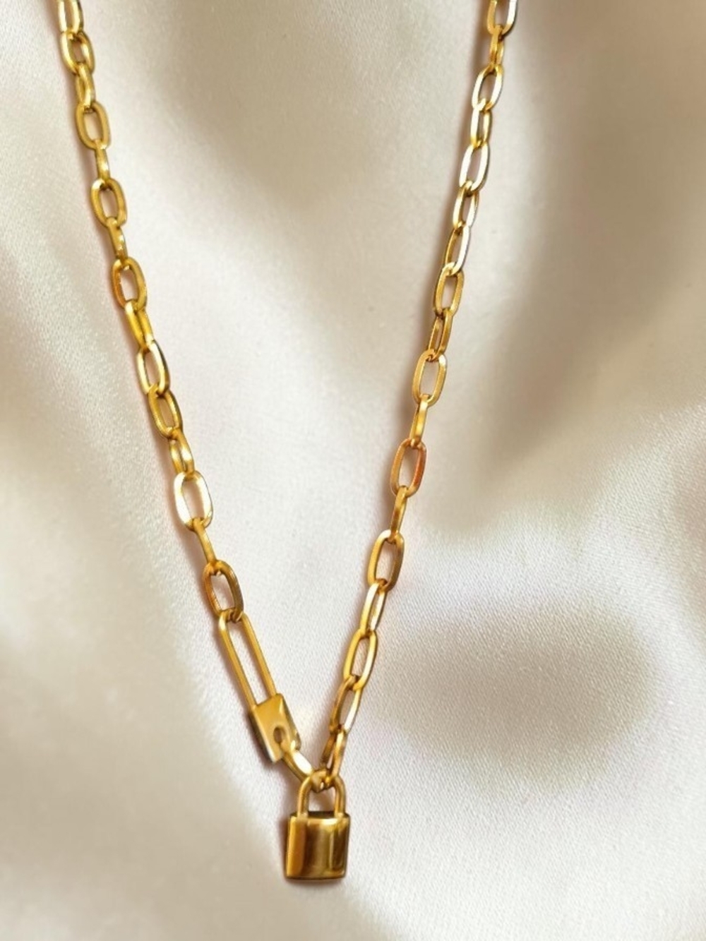 Gold Padlock Link Necklace - Women Jewelry